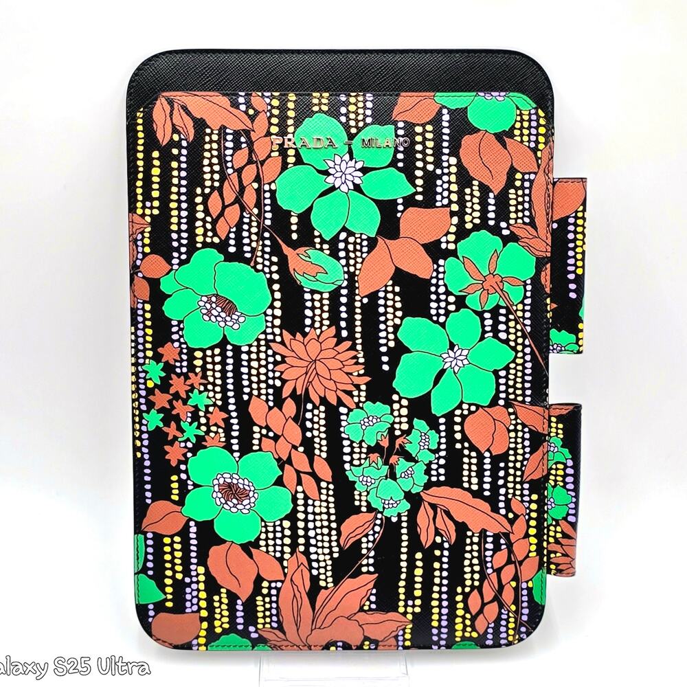 Prada Saffiano Leather Flower Print iPad Tablet Case NEW in Box - Picture 3 of 12